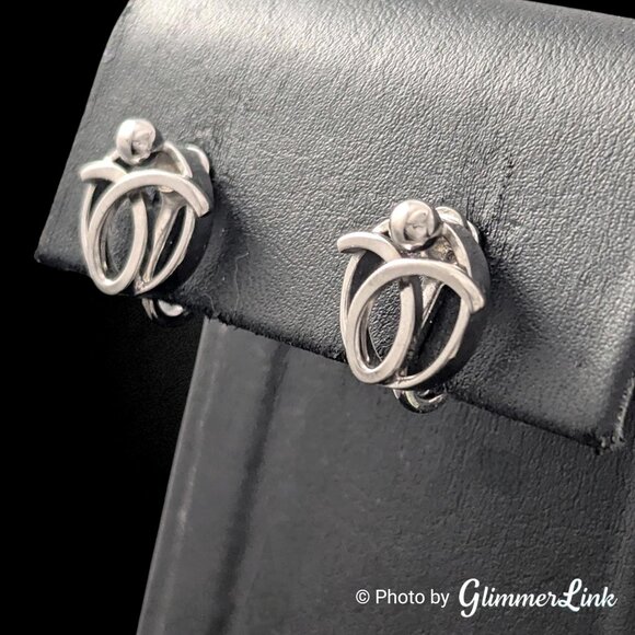 Vintage 1950s Alice Silver Tone Modernist Screw Back Earrings Signed - Picture 4 of 8